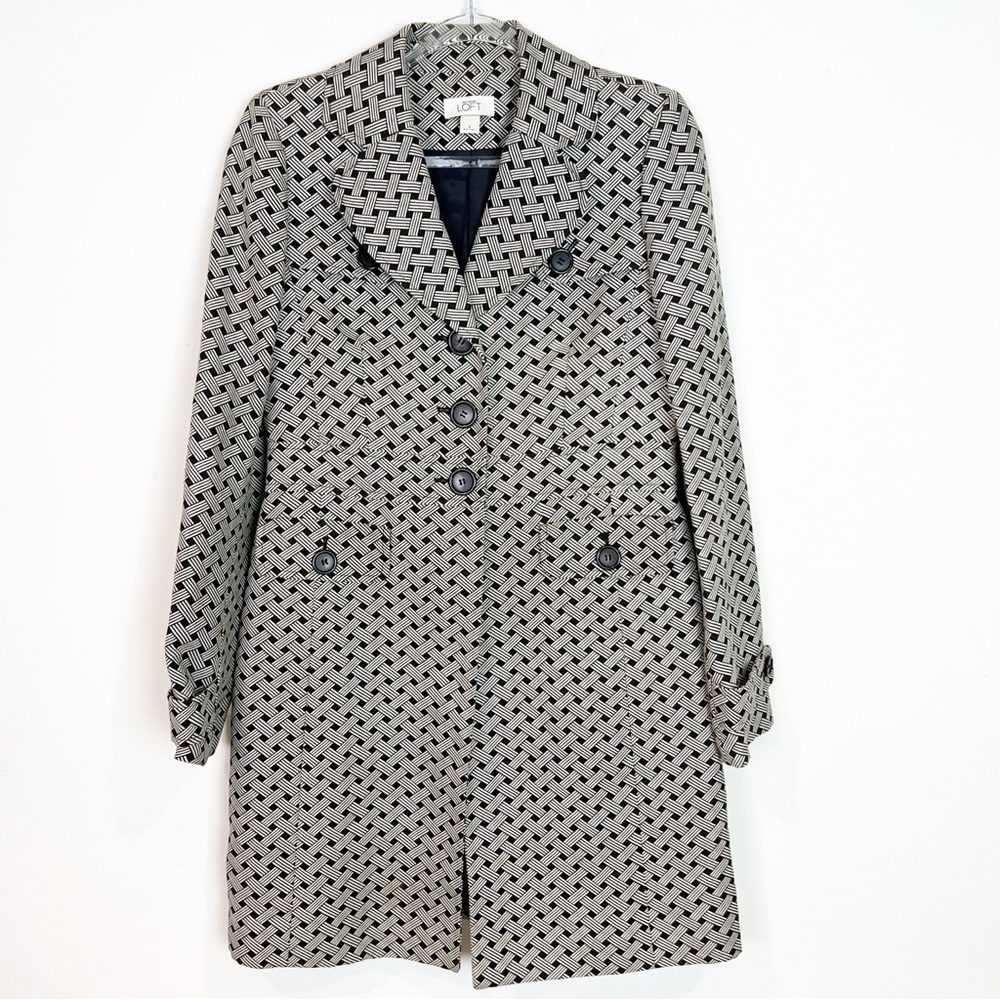 ANN TAYLOR LOFT BROWN PATTERN BUTTON FRONT TRENCH COAT JACKET WOMENS SZ 4